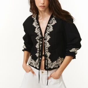 Divided Black Jacket with Cream Embroidered Trim